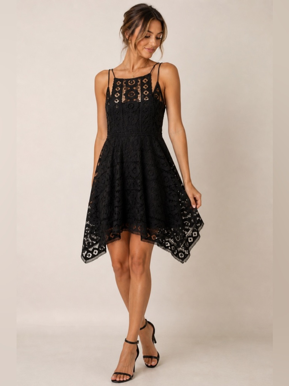 Free People Black Lace Mini Dress Boho Fit Flare Party Wedding S